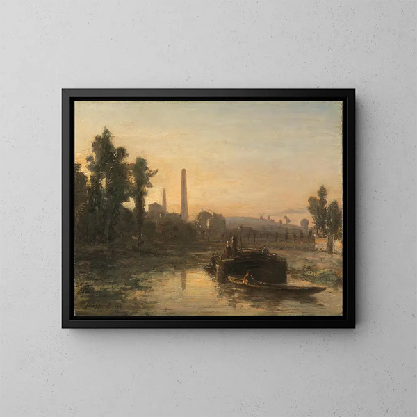 van een rivierzicht in Frankrijk, waarschijnlijk nabij Pontoise - Johan Barthold Jongkind — ingelijst kunstwerk aan de muur