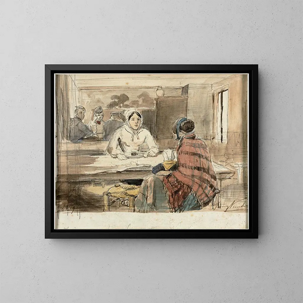 Twee vrouwen in een café - Johan Barthold Jongkind — ingelijst kunstwerk aan de muur