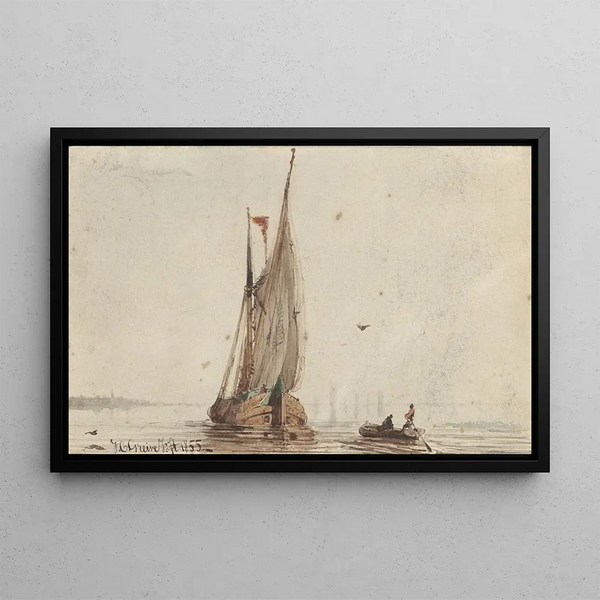 Johan Conrad Greive - Sloep bij een zeilschip op het water.webp