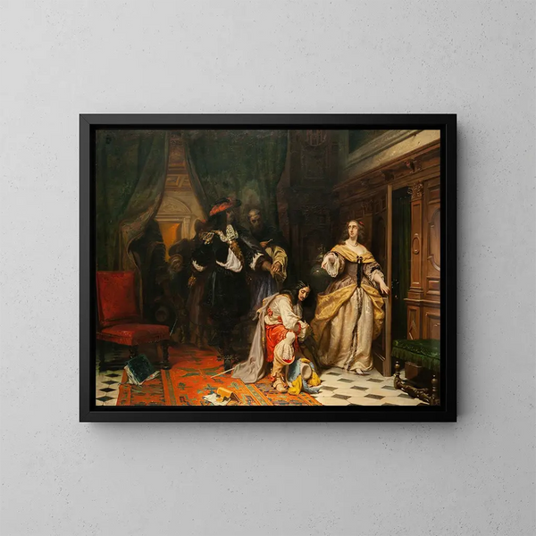 Koningin Christina van Zweden en Monaldeschi - Johan Fredrik Höckert — ingelijst kunstwerk aan de muur