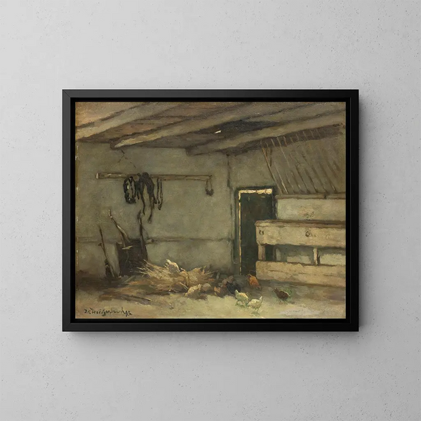 Binnenkant van een schuur - Johan Hendrik Weissenbruch — ingelijst kunstwerk aan de muur