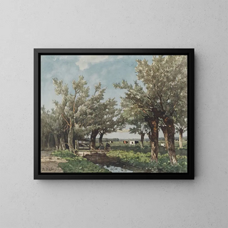 Johan Hendrik Weissenbruch - Landschap met een sloot waar twee jongens vissen.webp