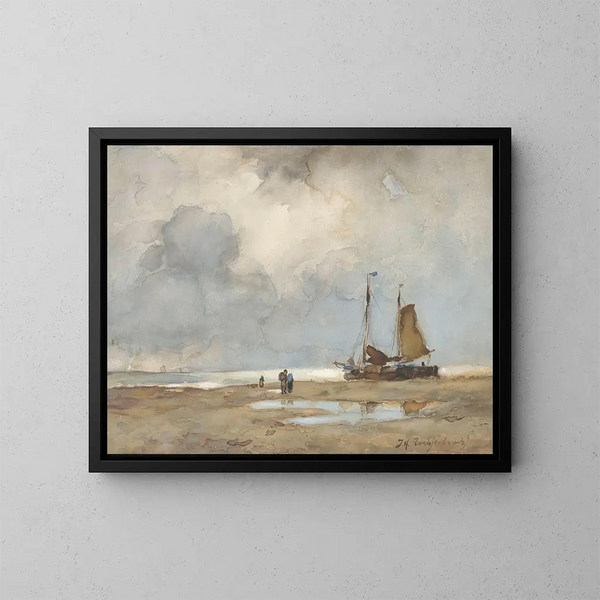 Uitzicht op het strand - Johan Hendrik Weissenbruch — ingelijst kunstwerk aan de muur