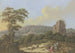 Landschapsschilderij met een ruïne, links een grote boom op de voorgrond, twee wandelaars - Johann Albrecht Friedrich Rauscher — weergave van het kunstwerk