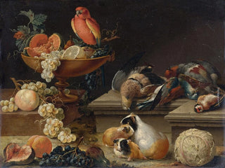 Johann Amandus Winck - Still Life With A Parrot Game Fowl Guinea Pigs And Fruit.webp