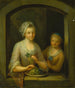 Een vrouw en een meisje bij een raam - Johann Andreas Herrlein — weergave van het kunstwerk