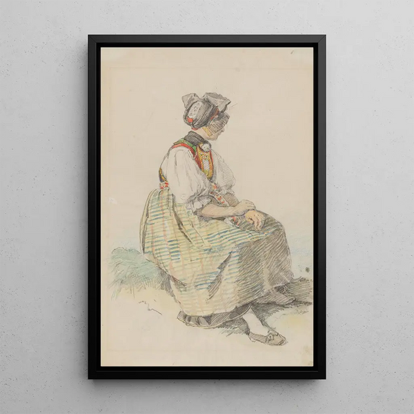 Johann Baptist Kirner - Im Freien sitzende junge Buerin in Schapbacher Tracht.webp