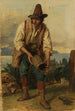 Italiaanse schilderij met een hoge hoed die een houten emmer vasthoudt - Johann Baptist Kirner — weergave van het kunstwerk