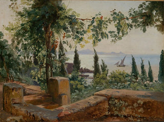 Johann Baptist Kirner - Italienische Landschaftsstudie mit Blick auf das Meer.webp