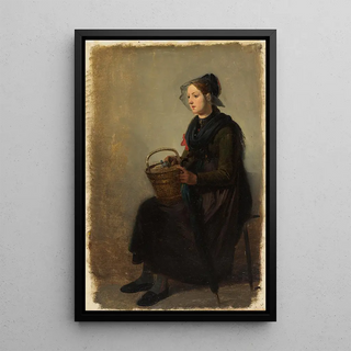 Johann Baptist Kirner - Junges Mdchen in Kinzigtler Tracht mit Henkelkorb und Regenschirm.webp