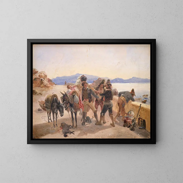 van dieven die reizigers aanvallen - Johann Baptist Kirner — ingelijst kunstwerk aan de muur