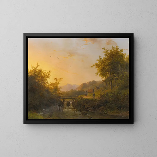 Johann Bernhard Klombeck - Landscape With Peasants Walking Near A River At Dusk.webp