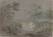 met beboste kliffen langs een oever - Johann Caspar Huber — weergave van het kunstwerk