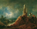 Landschap met ruïne en ruiter bij maanlicht - Johann Christian Brand — weergave van het kunstwerk