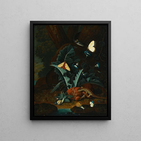 Johann Falch - Forest Floor Still Life With Snails A Lizard A Grasshopper Moths And A Snake.webp