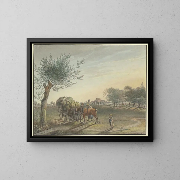 Hof Rebstock te midden van de uitgestrekte weiden langs de route van Mainz nabij Frankfurt am Main - Johann Friedrich Morgenstern — ingelijst kunstwerk aan de muur