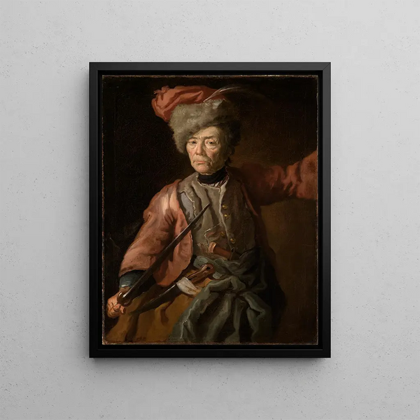 Johann Georg Dathan - Bildnis einer lteren Frau in Husarenuniform.webp