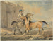 Turkse schilderij met twee paarden voor een kasteelruïne - Johann Georg Pforr — weergave van het kunstwerk