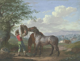 Johann Georg Pforr - Zwei Pferde auf dem Felde unter einem Baum.webp
