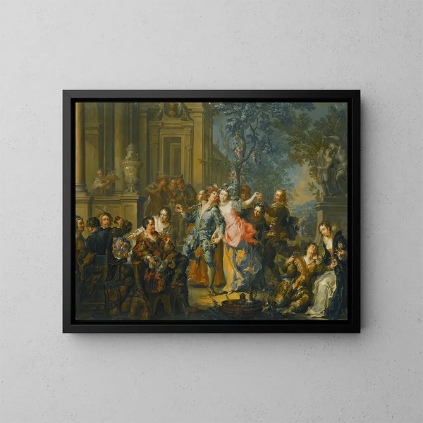 Een elegante compagnie die zich amuseert voor een paleis - Johann Georg Platzer — ingelijst kunstwerk aan de muur
