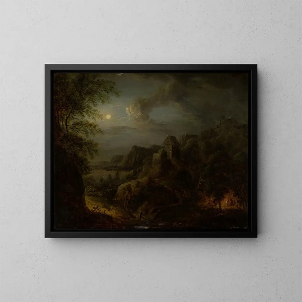 Landschap met volle maan - Johann Georg Trautmann — ingelijst kunstwerk aan de muur