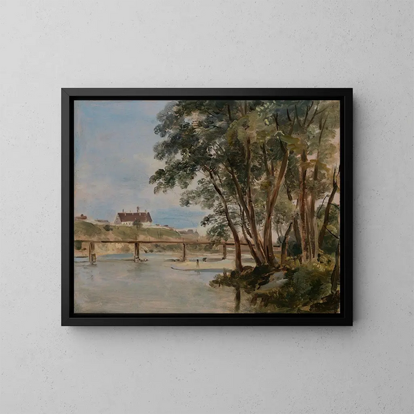 Vue de l'île du Prater sur l'Isar vers l'hôpital de Gasteig - Johann Georg von Dillis — ingelijst kunstwerk aan de muur