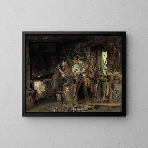 De smederij van de smid - Johann Hamza — ingelijst kunstwerk aan de muur