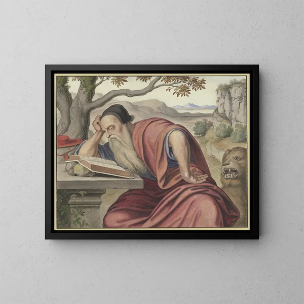 Sint Hieronymus lezend in een landschap - Johann Heinrich Ferdinand Olivier — ingelijst kunstwerk aan de muur