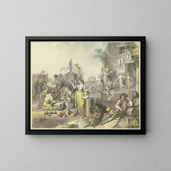 van Divertissements à Trastevere - Johann Heinrich Ramberg — ingelijst kunstwerk aan de muur