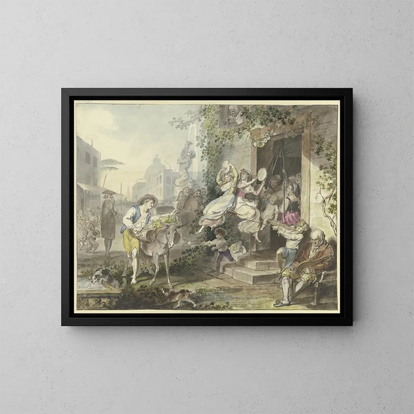 van populaire amusement in Rome - Johann Heinrich Ramberg — ingelijst kunstwerk aan de muur