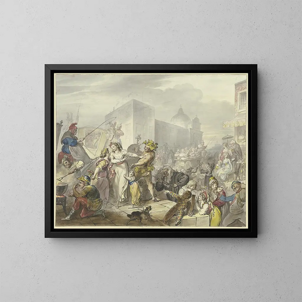 scène van Romeins carnaval - Johann Heinrich Ramberg — ingelijst kunstwerk aan de muur