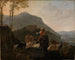 van Johann Heinrich Roos - Schilderij herders die met hun kudde vertrekken in een berglandschap in het zuiden — weergave van het kunstwerk