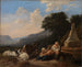 Landschap met bergers bij een put - Johann Heinrich Roos — weergave van het kunstwerk