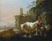 van Bergers die vee over een beek leiden - Johann Heinrich Roos — weergave van het kunstwerk