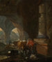 Berger et troupeau dans une grotte de montagne avec une ancienne maçonnerie - Johann Heinrich Roos — artwork view