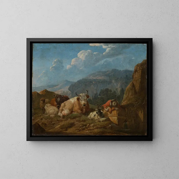 Italiaans berglandschap - Johann Heinrich Roos — ingelijst kunstwerk aan de muur