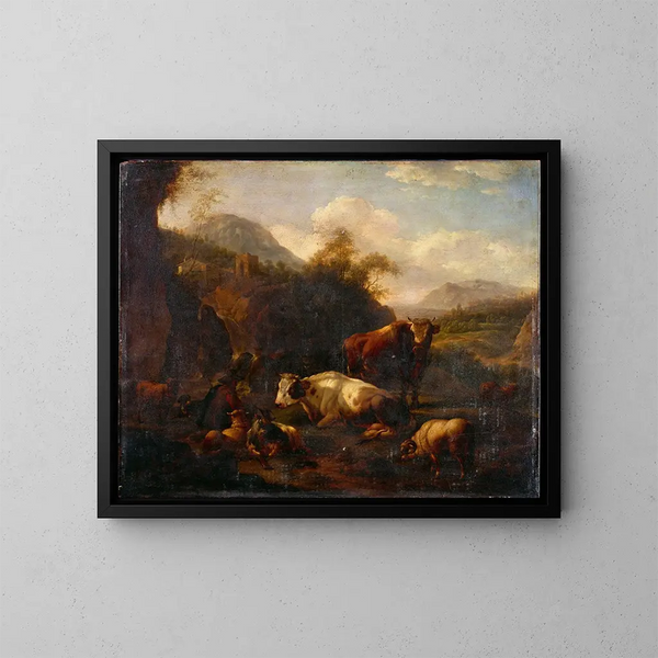 Landschap - Johann Heinrich Roos — ingelijst kunstwerk aan de muur