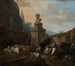 van Bergère en kudde bij een Romeinse fontein - Johann Heinrich Roos — weergave van het kunstwerk
