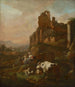 van Bergère en kudde voor antieke ruïnes - Johann Heinrich Roos — weergave van het kunstwerk