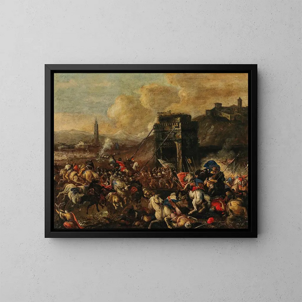 De Slag bij Wenen - Johann Heinrich Roos — ingelijst kunstwerk aan de muur