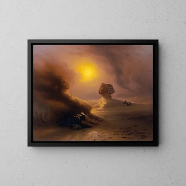 Een verrassingstocht door de zandstorm voor de Sfinx - Johann Jakob Frey — ingelijst kunstwerk aan de muur
