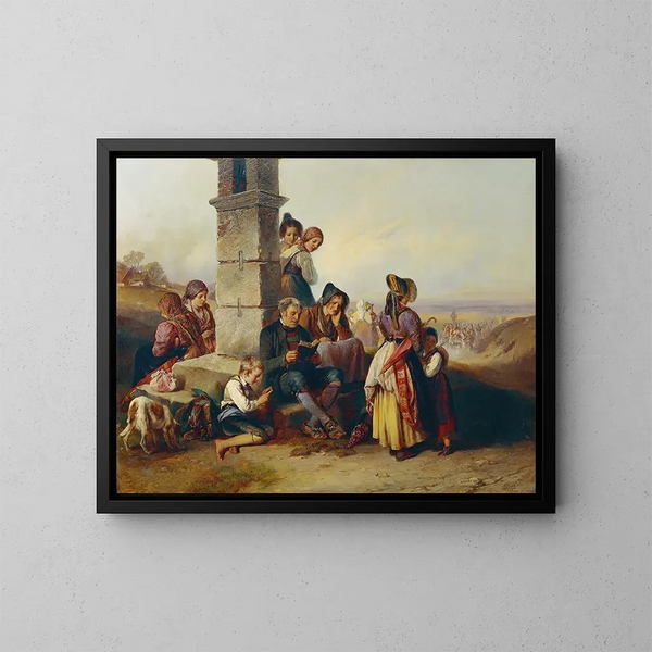 Het rusten van pelgrims - Johann Matthias Ranftl — ingelijst kunstwerk aan de muur
