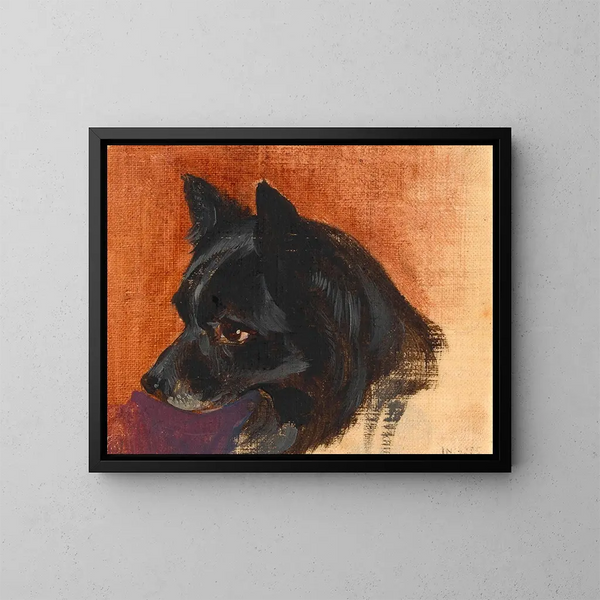 Hoofd van een kleine zwarte hond - Johann Matthias Ranftl — ingelijst kunstwerk aan de muur