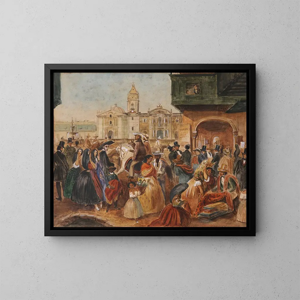 Studie voor het hoofdplein van Lima - Johann Moritz Rugendas — ingelijst kunstwerk aan de muur