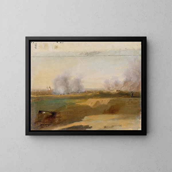 Studie van een landschap met brandende bomen op de achtergrond - Johann Peter Krafft — ingelijst kunstwerk aan de muur