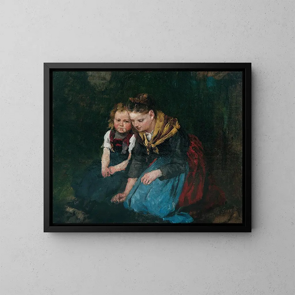 Moeder en kind - Johann Sperl — ingelijst kunstwerk aan de muur