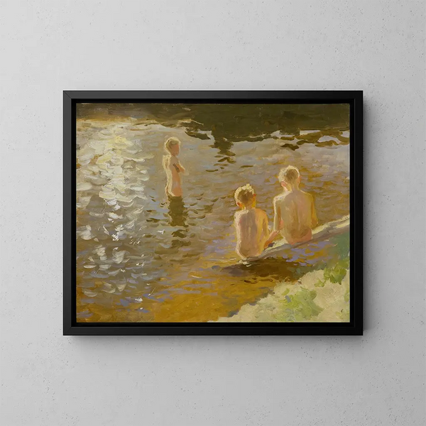 Jongens baden - Johann Walter-Kurau — ingelijst kunstwerk aan de muur