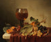 Natuurstudie met zelfportret in een wijnglas en fruit - Johann Wilhelm Preyer — weergave van het kunstwerk