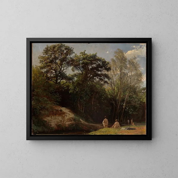 À l'Alb II met zwemmers - Johann Wilhelm Schirmer — ingelijst kunstwerk aan de muur