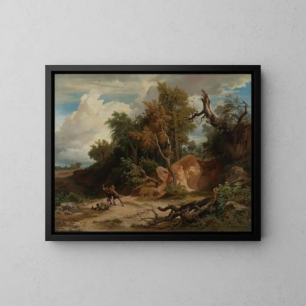 Le midi, l'attaque du voyageur - Johann Wilhelm Schirmer — ingelijst kunstwerk aan de muur